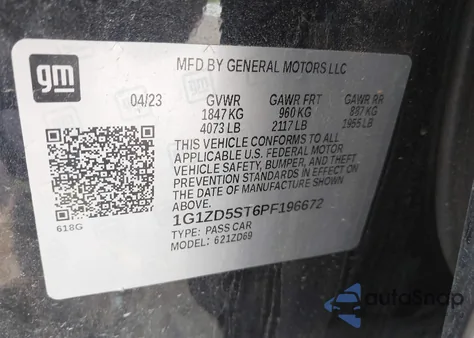 2023 Chevrolet Malibu Fwd 1Lt из США, поврежденный, VIN 1G1ZD5ST6PF196672